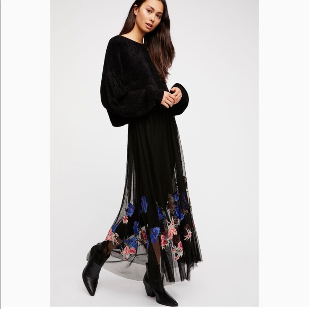 Free People Tulle Embroidered Maxi Skirt